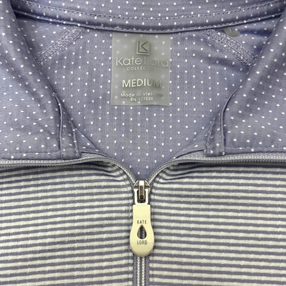 Kate Lord Collection Womens Lavender Striped Quarter Zip Pullover Golf Shirt Med - Picture 3 of 5